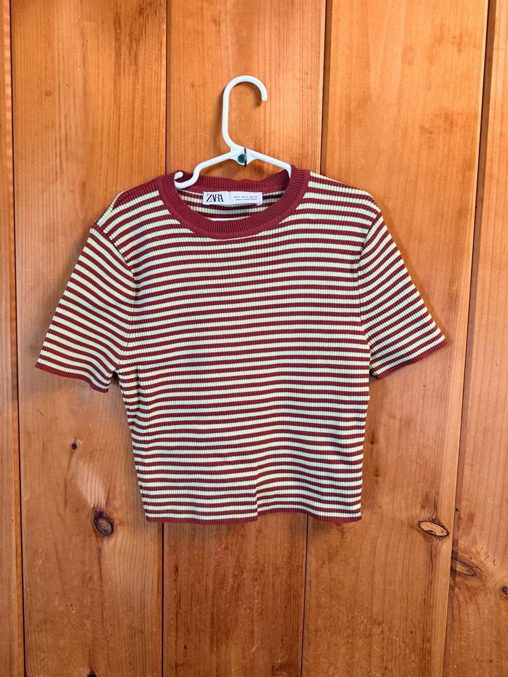 Zara Short Sleeve Striped Ribbed Knit Top